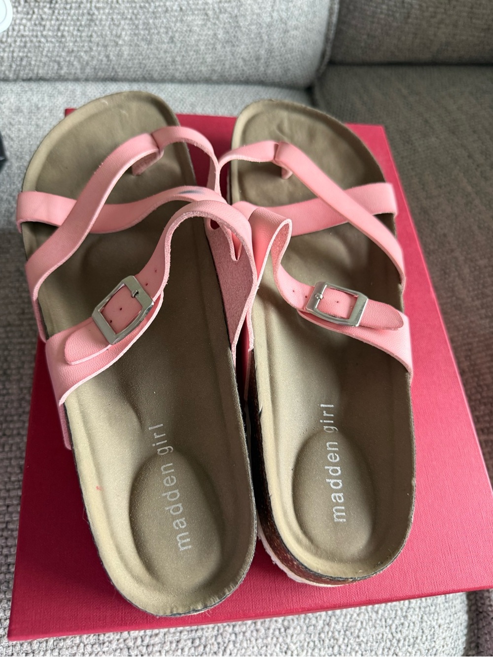 Madden Girl Pink Buckle Cross-Strap Sandals